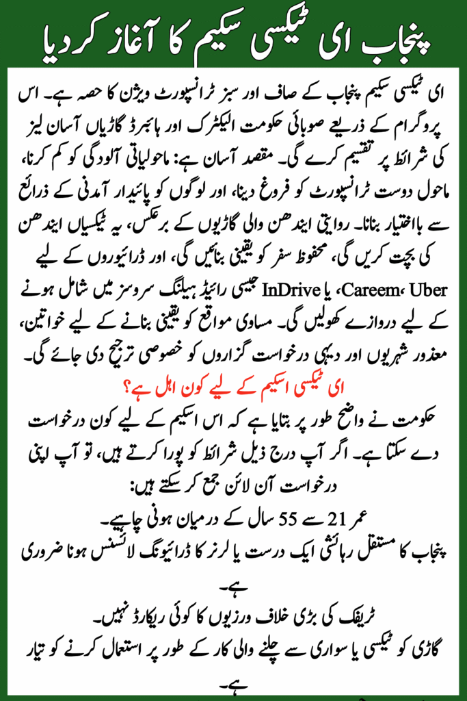 CM Punjab E-Taxi Scheme
