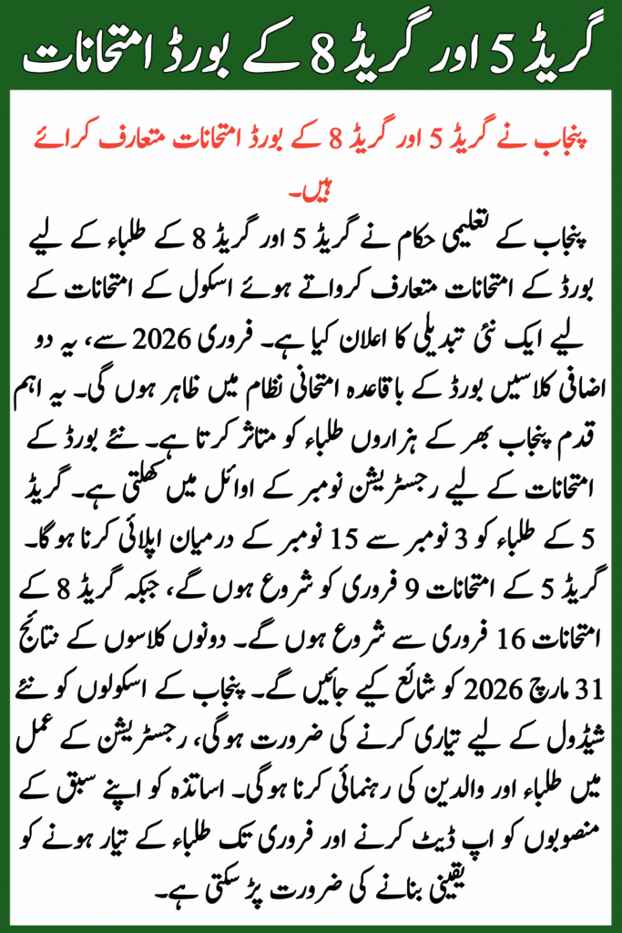 Board Exams for Grade 5 & Grade 8