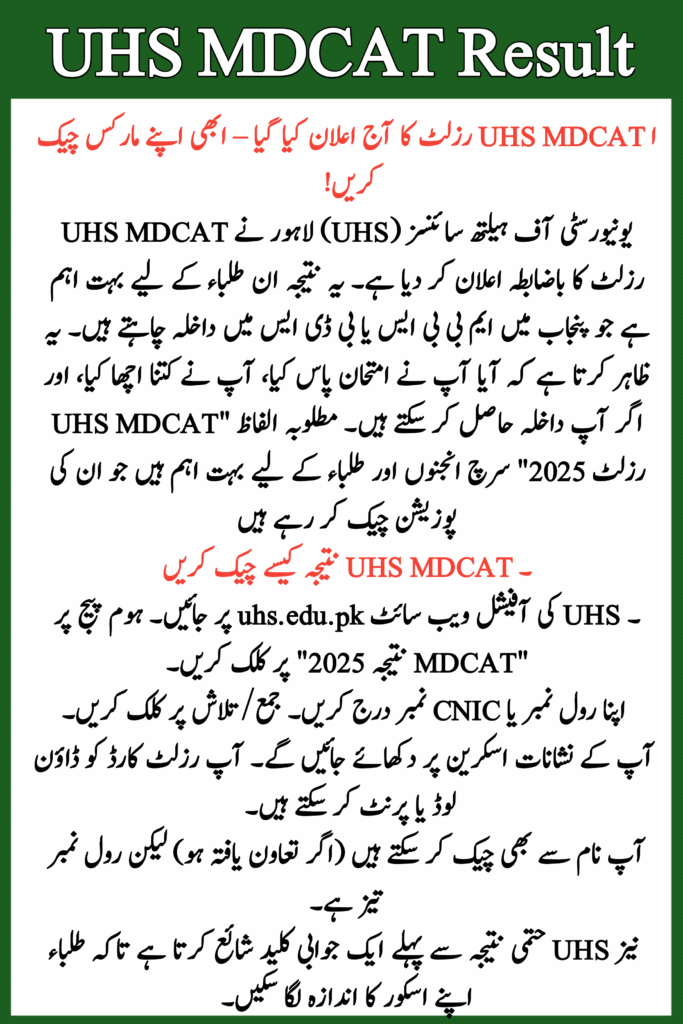 UHS MDCAT Result