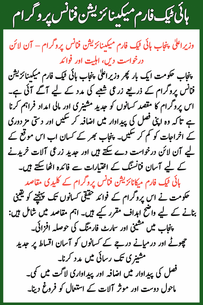 Punjab High-Tech Farm Mechanization Finance Program
