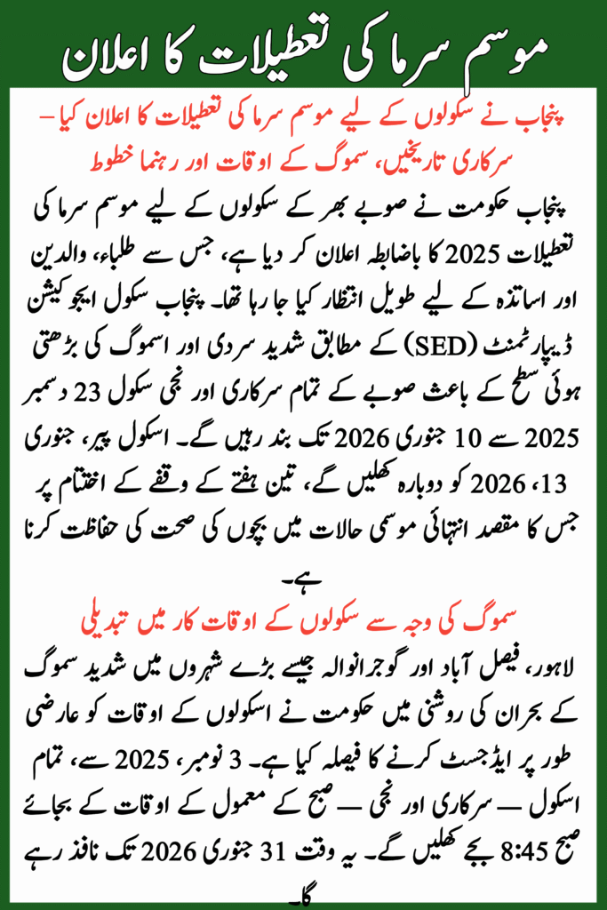 Winter Holidays 2025 for Schools